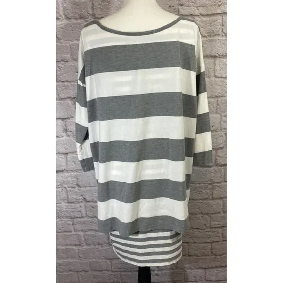 GARNET HILL Women S Double Layer Knit Dress Gray White Stripe Tunic Stretch 9159 - Picture 4 of 8
